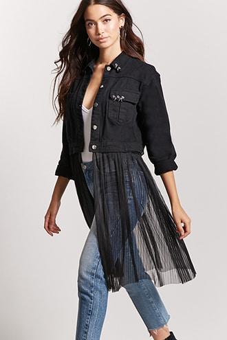 Forever21 Pierced Mesh-panel Denim Jacket