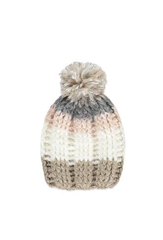 Forever21 Striped Knit Pom Beanie (cream/pink)