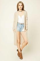 Forever21 Women's  Taupe Longline Fuzzy Knit Cardigan