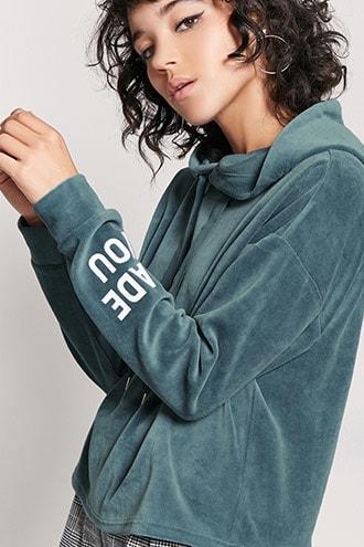 Forever21 Made You Look Graphic Velour Hoodie