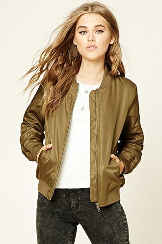 Forever21 Women's  Olive Faux Fur-lined Bomber Jacket