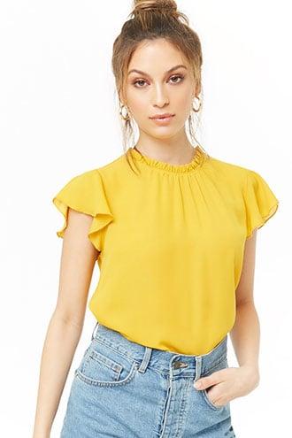 Forever21 Ruffle-trim Cap Sleeve Top