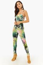 Forever21 Tropical Leaf Print V-wire Jumpsuit