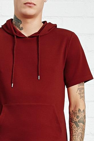 21 Men Men's  Red Textured Knit Hoodie