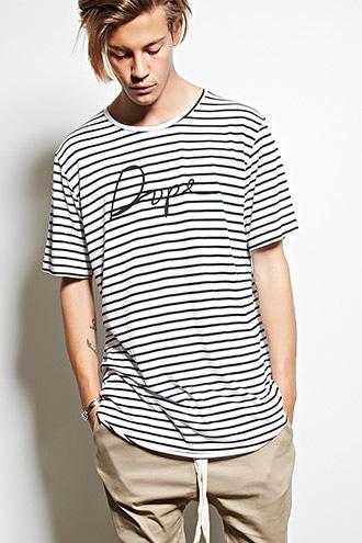 Forever21 Dope Striped Longline Logo Tee