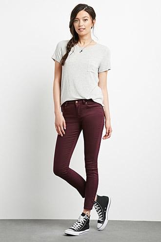 Forever21 Women's  Wine Mid-rise Skinny Jeans