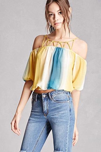 Forever21 Multicolored Open-shoulder Top
