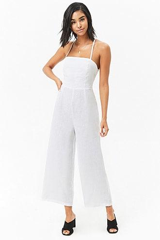 Forever21 Lace-up Linen Jumpsuit