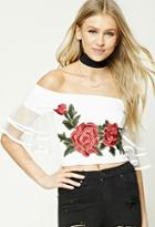 Forever21 Floral Patch Ruffled Crop Top