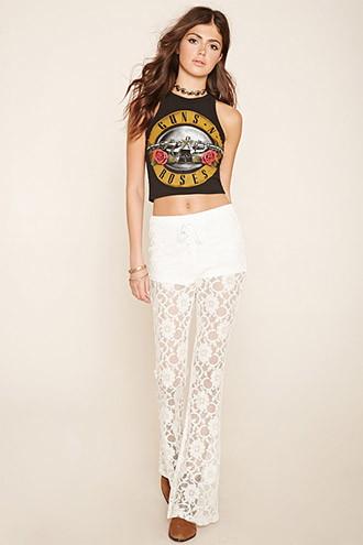 Forever21 Women's  Floral Lace Flared Pants