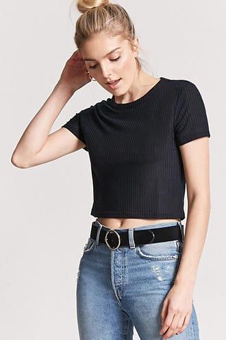 Forever21 Shadow Stripe Crop Tee