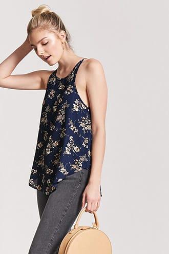 Forever21 Floral Dolphin-hem Tank Top