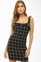 Forever21 Grid Print Ruffle-strap Bodycon Dress