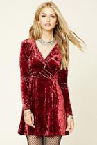 Forever21 Women's  Burgundy Crushed Velvet Skater Dress