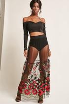 Forever21 Floral Embroidered Sheer Maxi Skirt