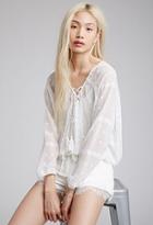 Forever21 Embroidered Sheer Peasant Top