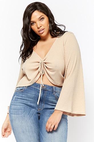 Forever21 Plus Size Waffle Knit Tie-front Crop Top