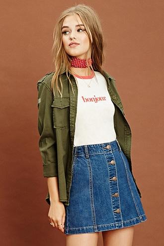Forever21 Women's  Bonjour Ringer Tee