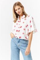 Forever21 Lip Print Ruffle-trim Shirt