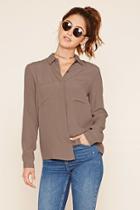 Forever21 Women's  Brown Button-front Woven Shirt