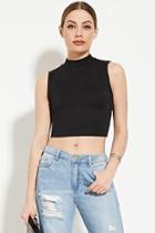Forever21 Women's  Black High-neck Crop Top