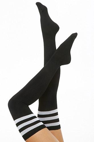 Forever21 Leg Avenue Striped Ribbed Thigh-high Socks