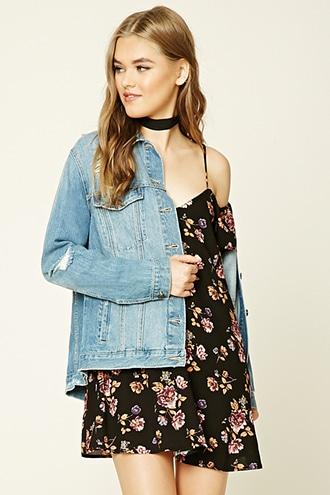 Forever21 Women's Black & Wine Floral Open-shoulder Dress
