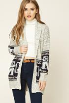 Forever21 Women's  Cream & Grey Marled Knit Self-tie Cardigan