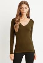 Forever21 Women's  Olive Long Sleeve V-neck Tee