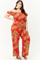 Forever21 Plus Size Off-the-shoulder Foliage Jumpsuit