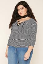 Forever21 Plus Women's  Plus Size Stripe Lace-up Top