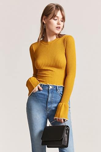 Forever21 Ribbed Knit Lantern Sleeve Top