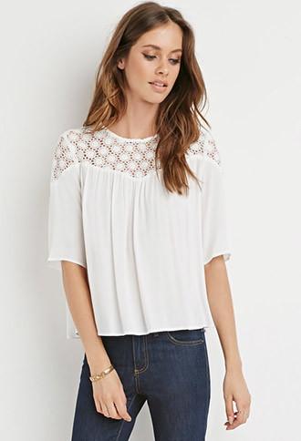 Forever21 Daisy Crochet Crepe Blouse