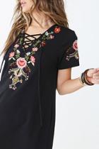 Forever21 Floral Embroidered Lace-up Mini Dress