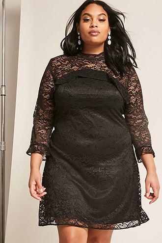 Forever21 Plus Size Sheer Crochet Lace Ruffle Trim Dress