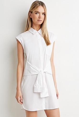 Love21 Sleeve-tie Waist Shirt Dress