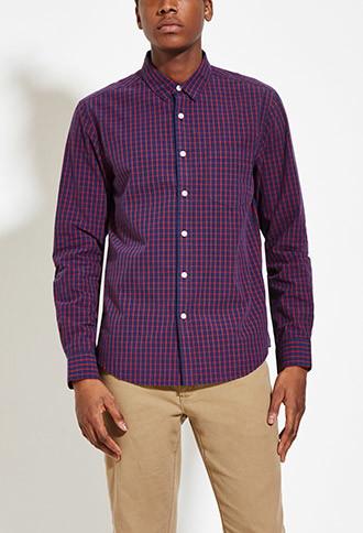 21 Men Men's Navy & Red Plaid Pocket Shirt