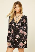 Forever21 Women's  Black & Blush Bell-sleeve Floral Dress