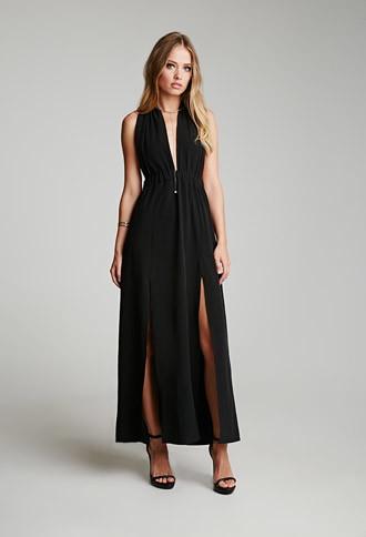 Forever21 Lovecat Plunging Self-tie Maxi Dress