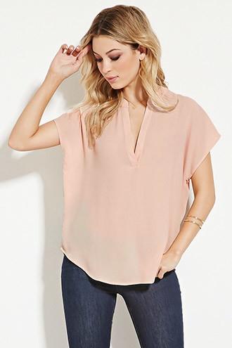 Forever21 Women's  Blush Boxy Popover Blouse
