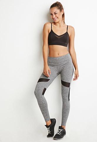 Forever21 Heathered Mesh Panel Athletic Leggings