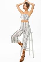 Forever21 Striped Linen-blend Tube Top & Pants Set