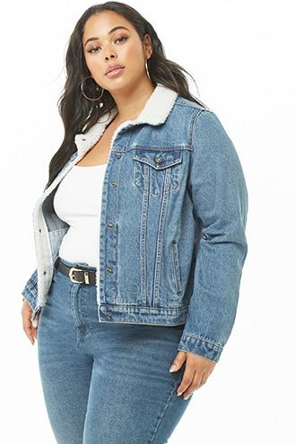 Forever21 Plus Size Faux Shearling-trim Denim Jacket