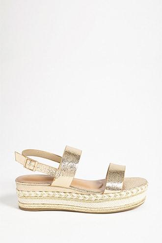 Forever21 Faux Leather Crochet & Metallic Slingback Sandals