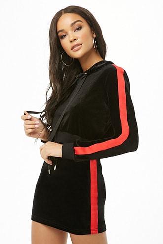 Forever21 Velvet Cropped Hoodie & Skirt Set