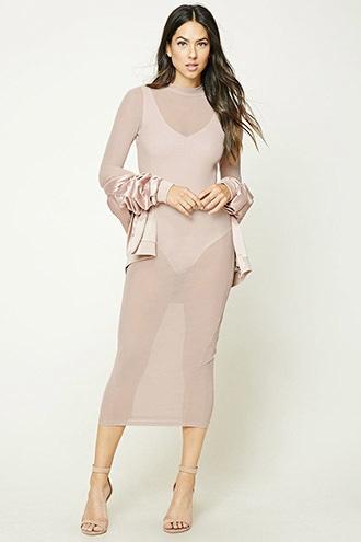 Forever21 Women's  Sheer Mock Neck Bodycon Dress