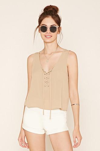 Forever21 Women's  Cream Cuffed Denim Shorts