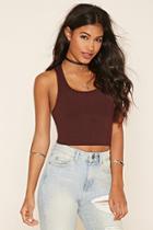 Forever21 Women's  Coffee Ribbed Knit Crop Top