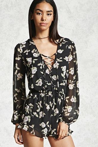 Forever21 Floral Lace-up Romper