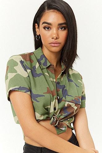Forever21 Camo Print Cropped Shirt